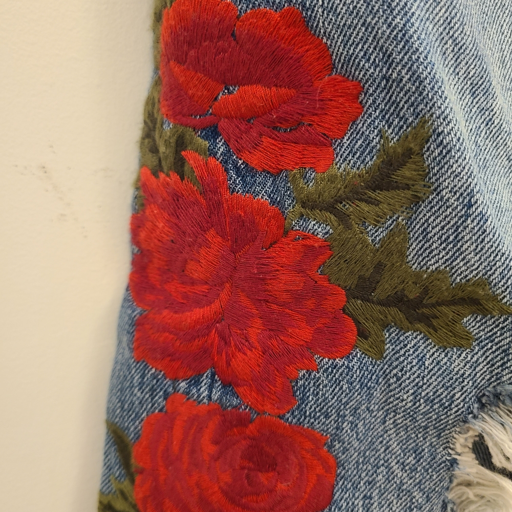 Levi's Denim Jeans with Red Floral Embroidery